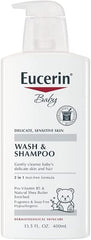 Eucerin Baby Wash & Shampoo - 2 in 1 Tear Free Formula, Hypoallergenic & Fragrance Free, Nourish and Soothe Sensitive Skin - 13.5 Fl Oz (Pack of 2)