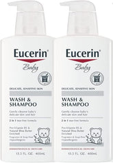 Eucerin Baby Wash & Shampoo - 2 in 1 Tear Free Formula, Hypoallergenic & Fragrance Free, Nourish and Soothe Sensitive Skin - 13.5 Fl Oz (Pack of 2)