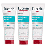 Eucerin Advanced Repair Foot Cream for Dry Feet and Heels, Repairs Very Dry, Rough Skin, Fragrance Free, Non Greasy, Fast Absorbing, Travel Size Lotion, 3 Oz Tube, Pack of 3
