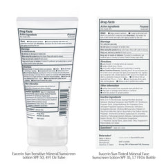 Eucerin Sun Sensitive Mineral Sunscreen Lotion SPF 50, Hypoallergenic, Fragrance Free Sunscreen with Zinc Oxide Protection, 4 Fl Oz Tube