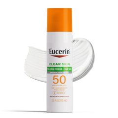 Eucerin Sun Clear Skin Face Sunscreen Lotion SPF 50 for Acne Prone and Oily Skin, Lightweight Sunscreen with Oil-Absorbing Minerals, Won't Cause Breakouts, Hypoallergenic, 2.5 Fl Oz Bottle