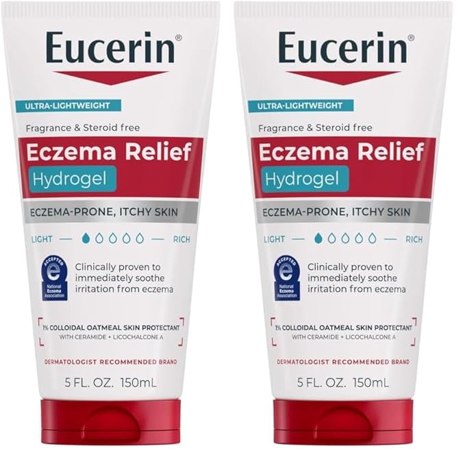 Eucerin Eczema Relief Hydrogel for Dry,Itchy,Eczema-Prone Skin,Fragrance Free and Steroid Free Body Moisturizer for Dry Skin,5 Fl Oz Tube,(Pack of 2)