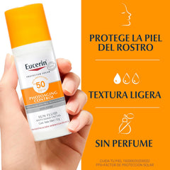 Eucerin Protector solar facial anti edad con ácido hialurónico FPS 50+, Sun, 50 ml