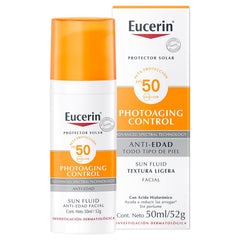 Eucerin Protector solar facial anti edad con ácido hialurónico FPS 50+, Sun, 50 ml