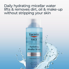 Eucerin Face Gentle Cleansing Hydrating Micellar Water with Hyaluronic Acid, Face Cleanser and Makeup Remover, Fragrance Free and Non-Drying for All Skin Types, 13.5 Fl Oz Bottle