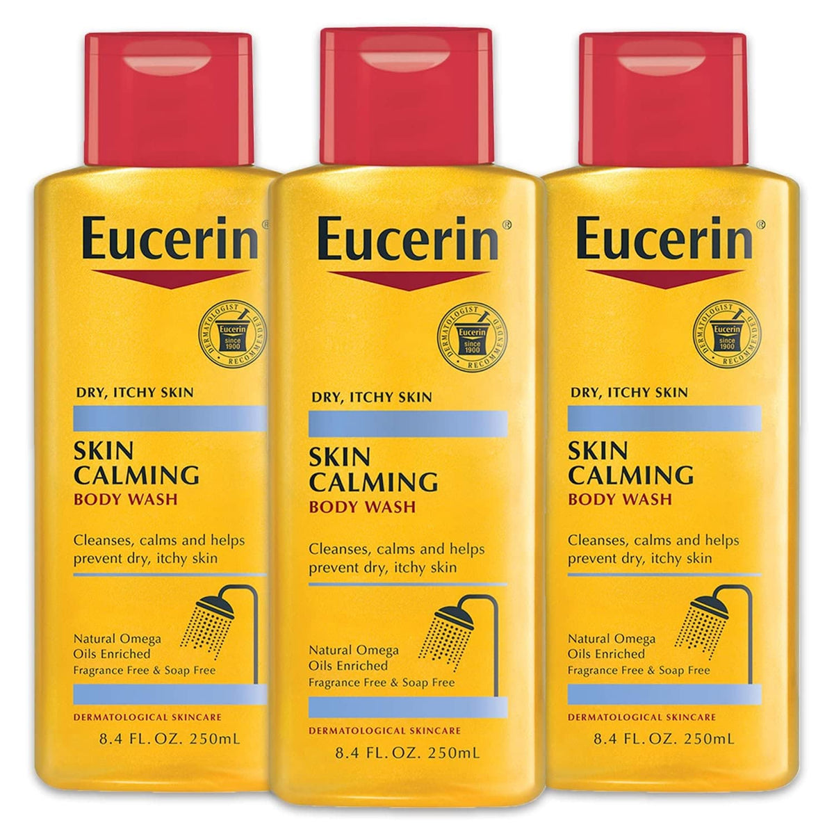 Eucerin Skin Calming Body Wash - Cleanses and Calms to Help Prevent Dry, Itchy Skin - 8.4 fl. oz. Bottle (Pack of 3)