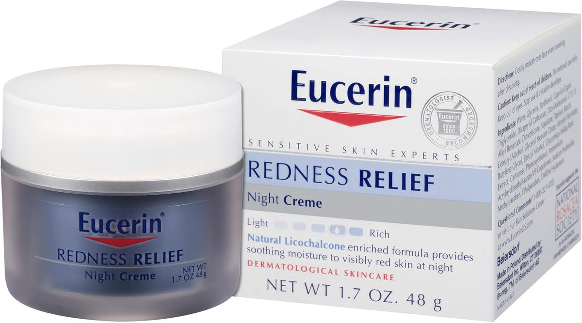 Eucerin Redness Relief Night Creme - Hydrating Cream Safe for Sensitive, Redness-Prone Skin & Rosacea - 1.7 oz Jar