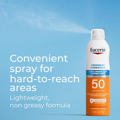 Eucerin Advanced Hydration SPF 50 Sunscreen Spray, Lightweight Spray Sunscreen with Hyaluronic Acid and Humectants, Hypoallergenic, Fragrance and Alcohol Free, 6 Oz Bottle