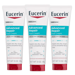 Eucerin Advanced Repair Foot Cream for Dry Feet and Heels, Repairs Very Dry, Rough Skin, Fragrance Free, Non Greasy, Fast Absorbing, Travel Size Lotion, 3 Oz Tube, Pack of 3