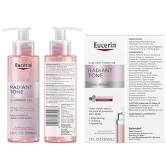 Eucerin Radiant Tone Dual Serum Dark Spot Corrector, Serum with Thiamidol and Hyaluronic Acid + Face Cleanser Gel with 2% Exfoliating AHA Complex + Night Cream, Dark Spot Corrector with Thiamidol